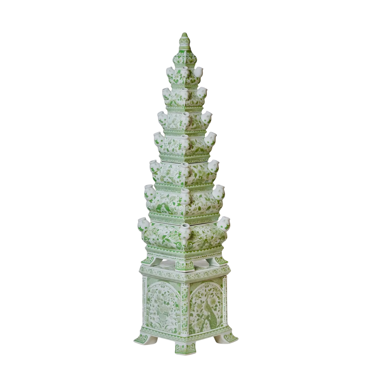 Green and White Tall Porcelain Tulipiere