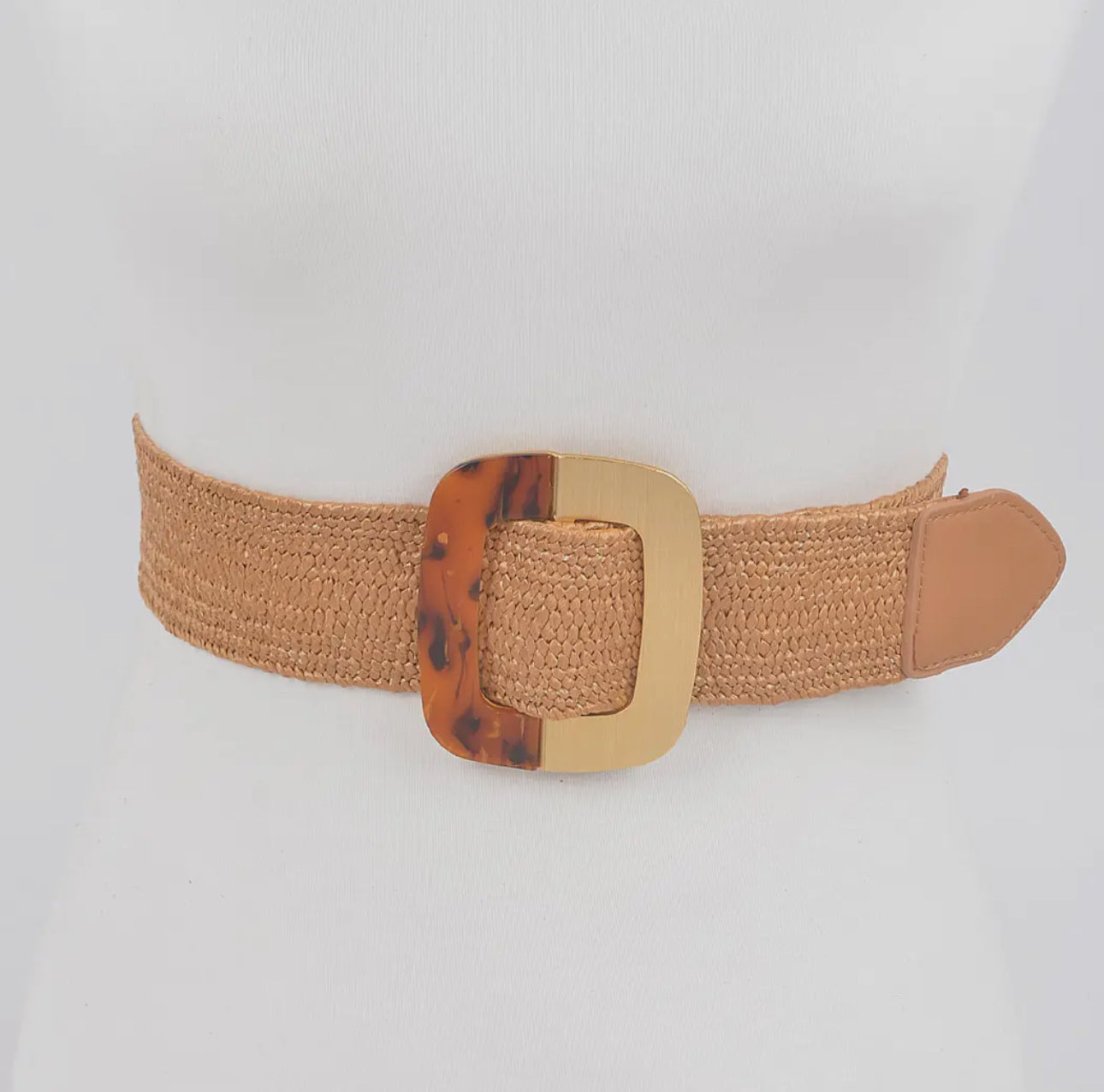 Gold and Tortoise Square Buckle Belt