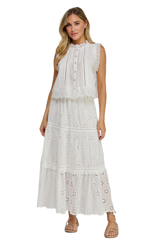 Ruffle Eyelet Maxi Skirt