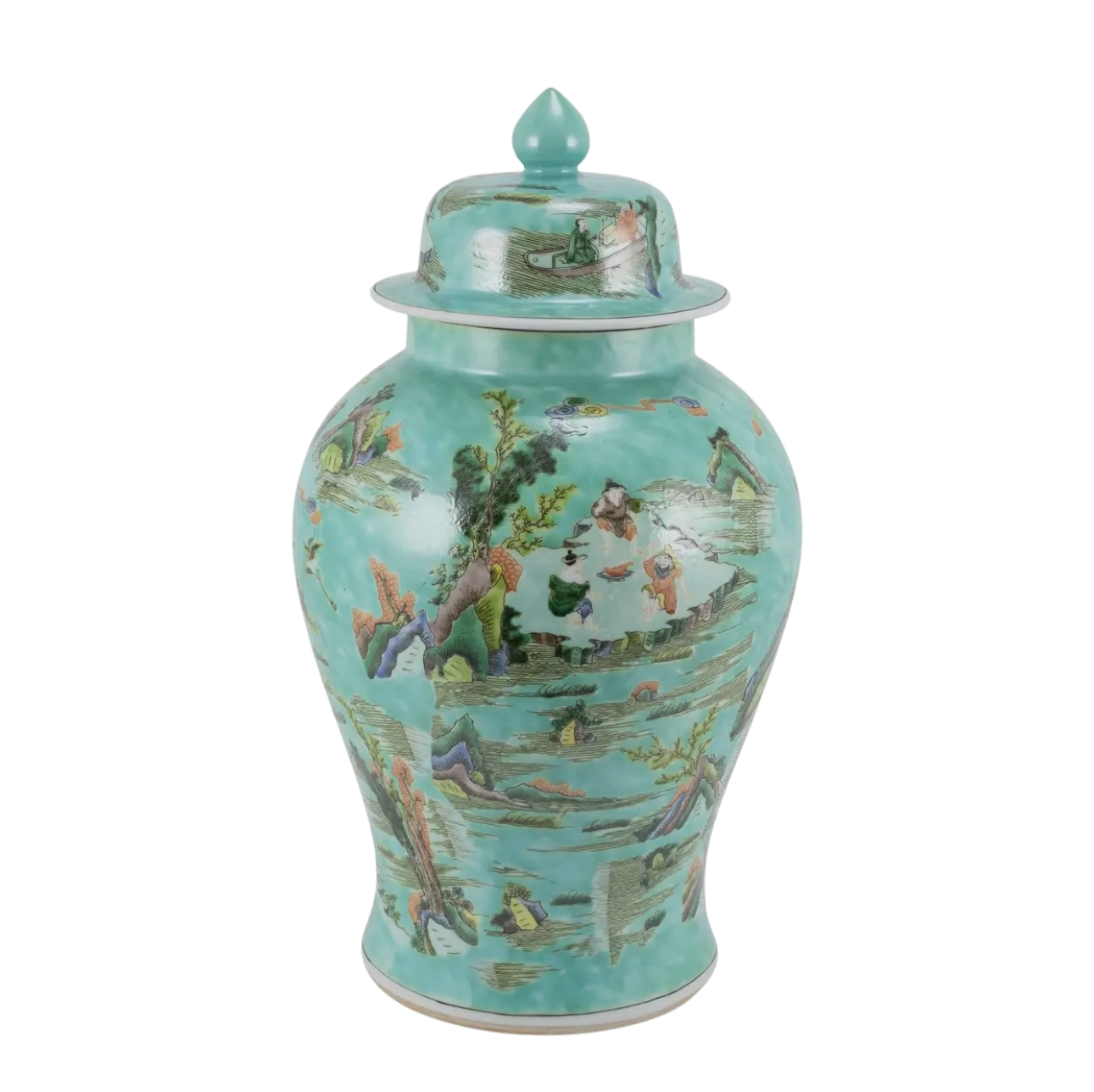 Chinoiserie Green Landscape Temple Jar