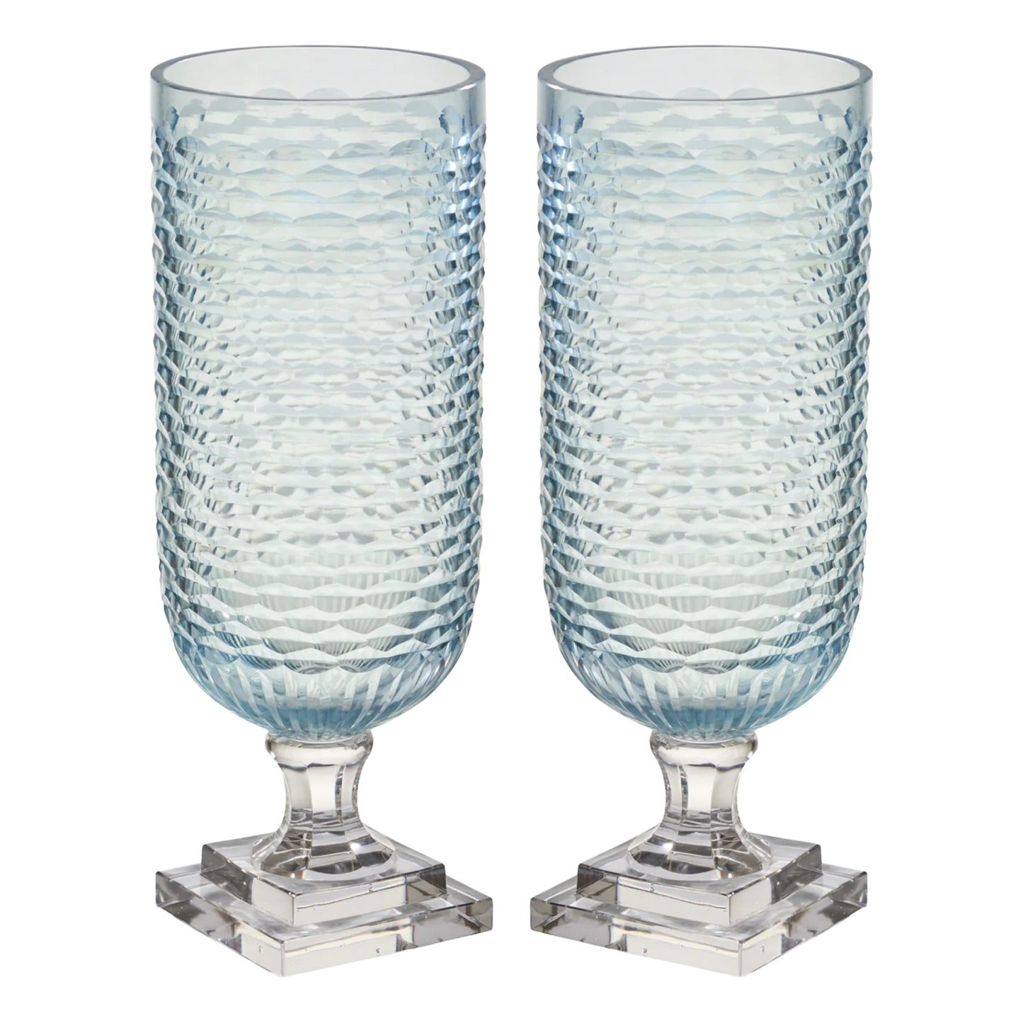 Pair of Pale Blue Glass Hurricanes