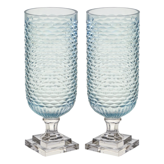 Pair of Pale Blue Glass Hurricanes