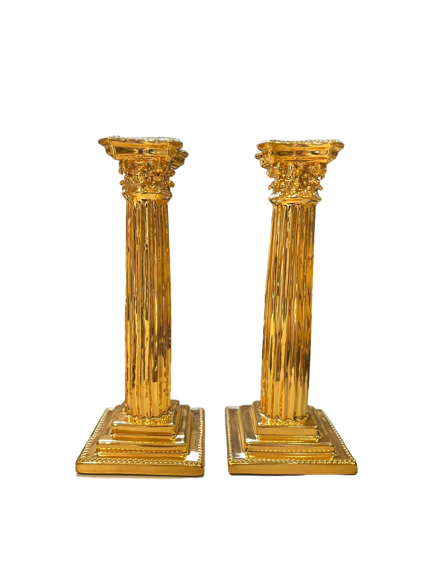 Pair of Corinthian Column Candlesticks, 12”