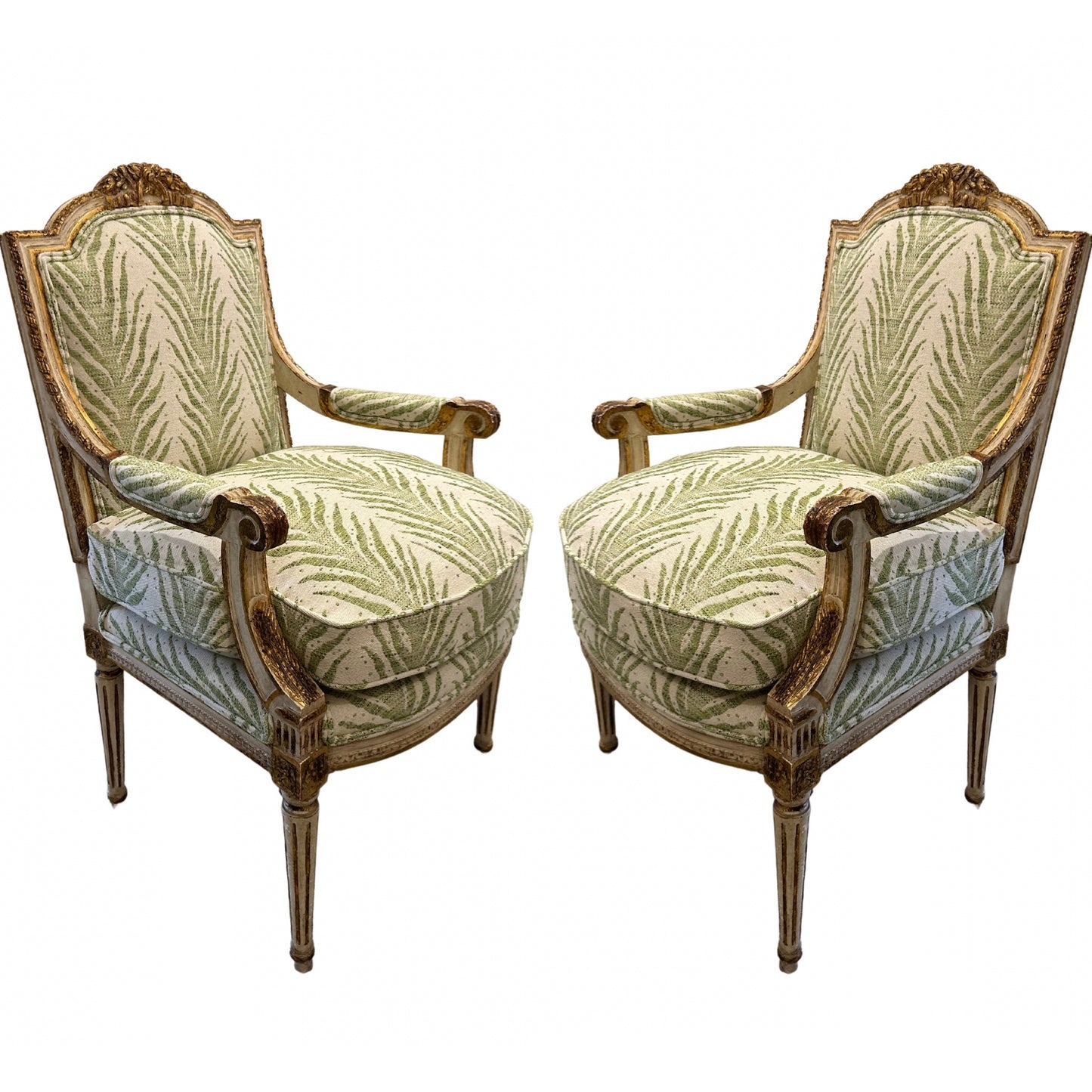 Pair of Louis XVI Armchairs in Schumacher Creeping Fern