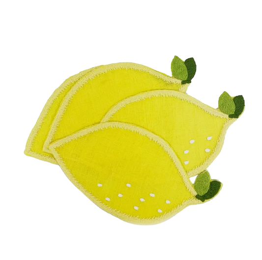 Lemon Shaped Cocktail Napkins, Set of 4