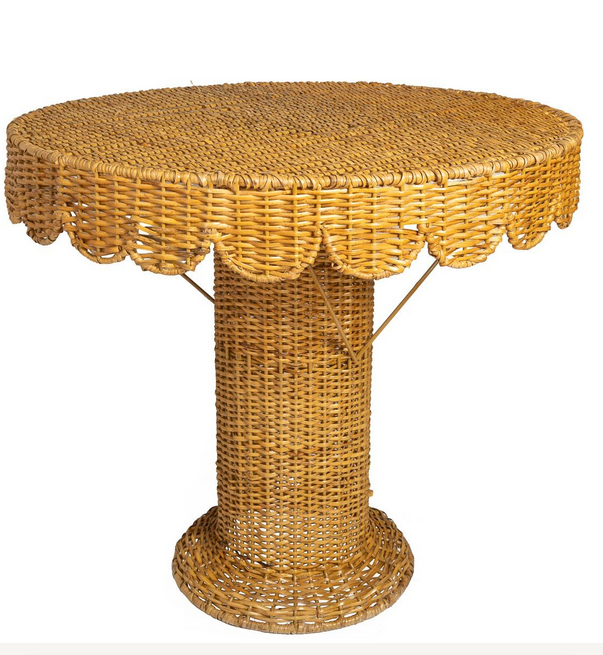 Scalloped Small Center Hall Wicker Table