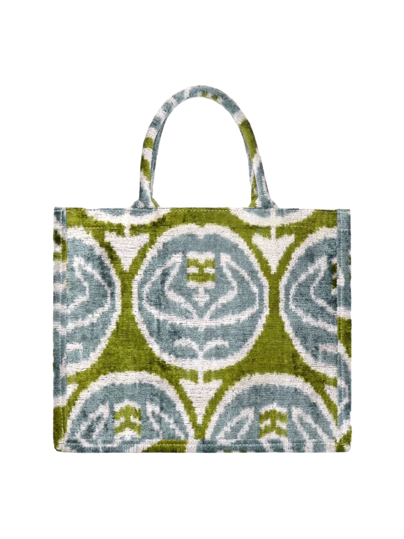 Silk Velvet Ikat Tote in Green