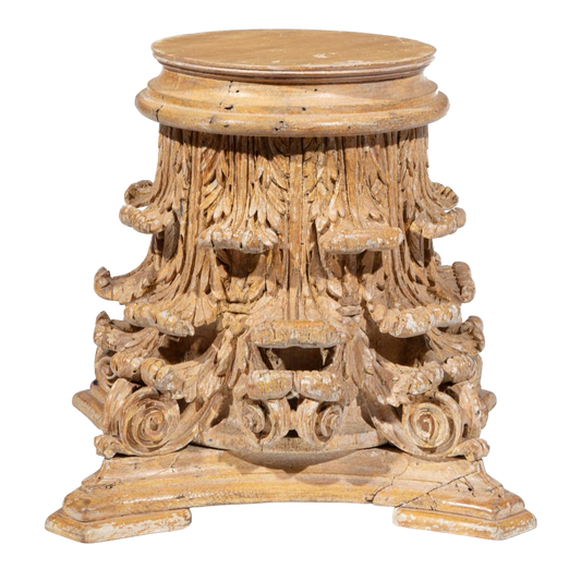 Carved Wood Corinthian Capital Table Base