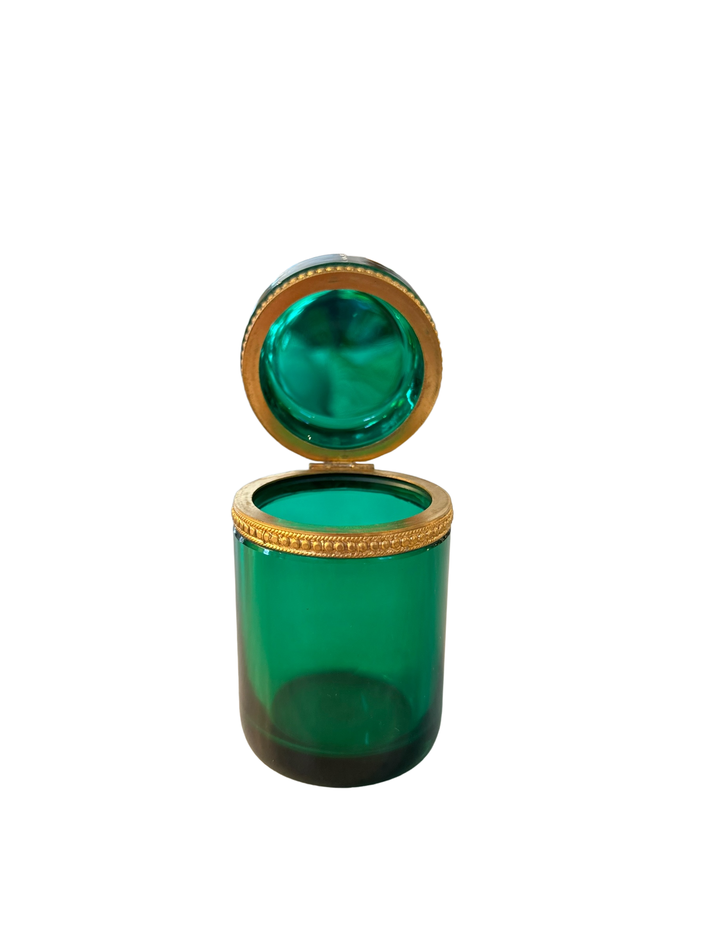 Antique Opaline Glass Box - Green Cylindrical