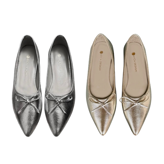 Metallic Leather Ballerina Shoe