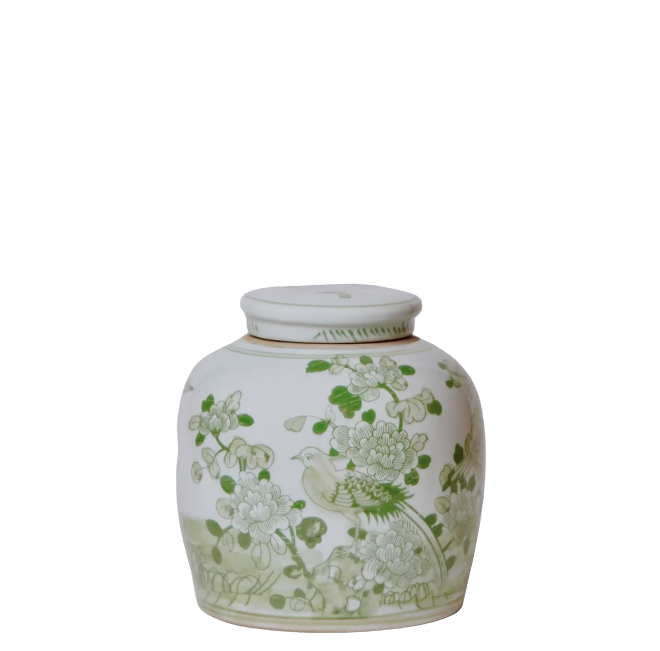 Bird & Flower Green & White Jar