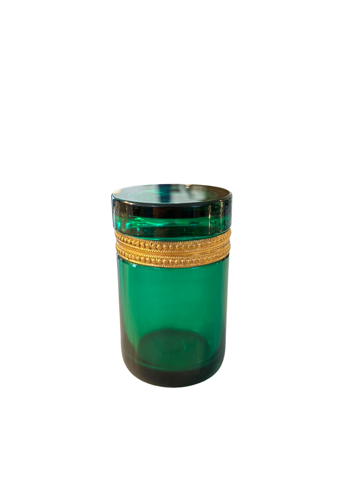 Antique Opaline Glass Box - Green Cylindrical