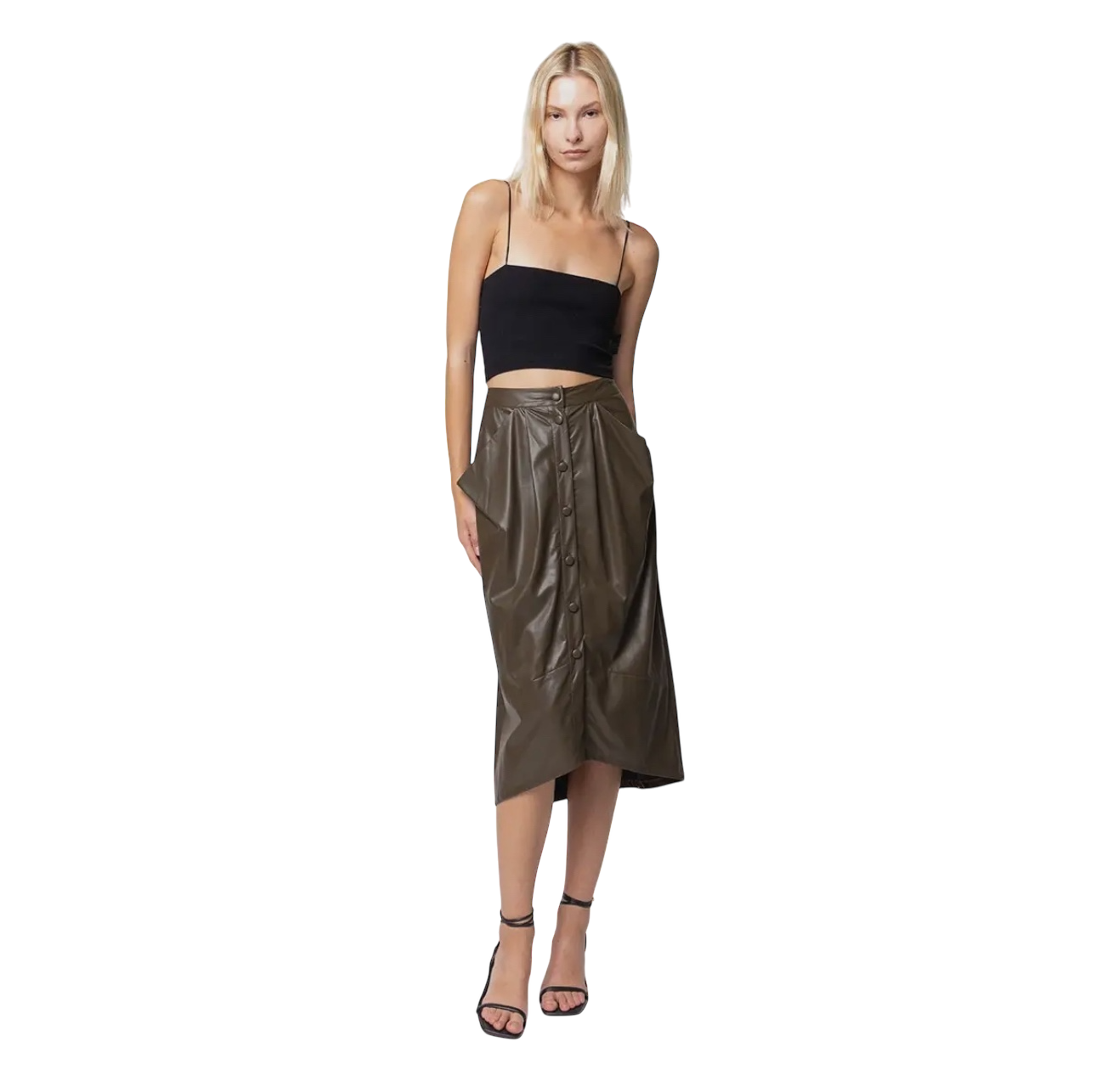 Vegan Leather Button Down Pencil Skirt