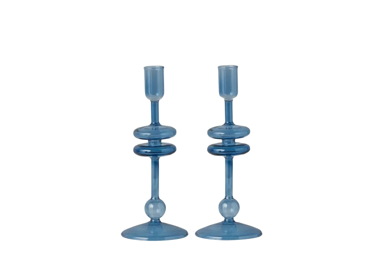 Sapphire Glass Candlestick Pair - Small