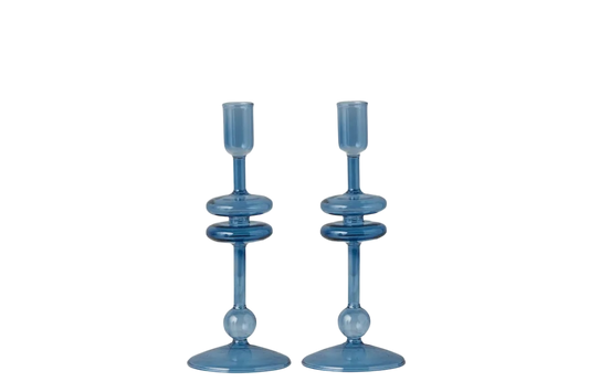 Sapphire Glass Candlestick Pair - Small