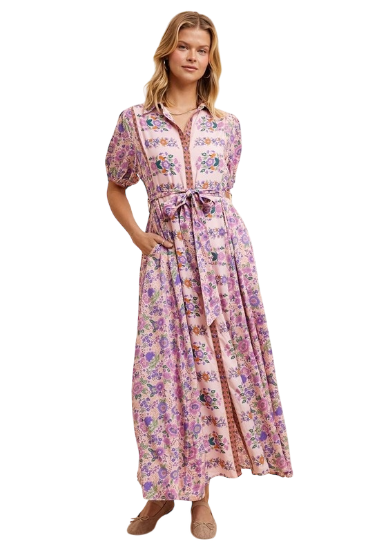 Lavender Florals Button Down Maxi