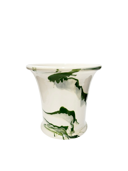 Large Marble Cache Pot in Dark Green Marble