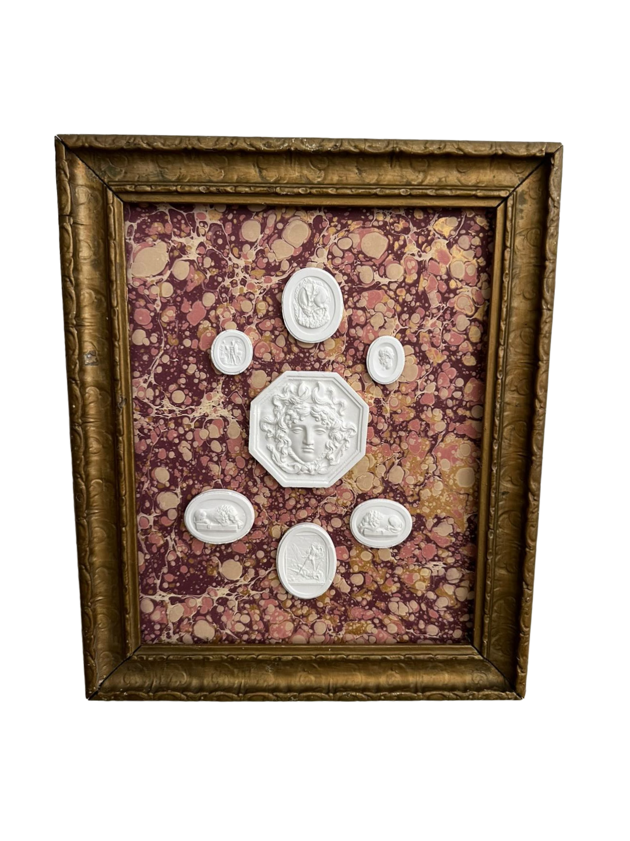 Framed Intaglios on Marble Paper / Pink & Bordeaux