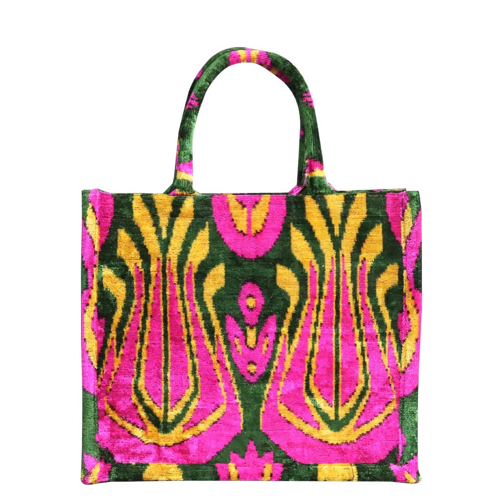 Silk Velvet Ikat Tote in Pink