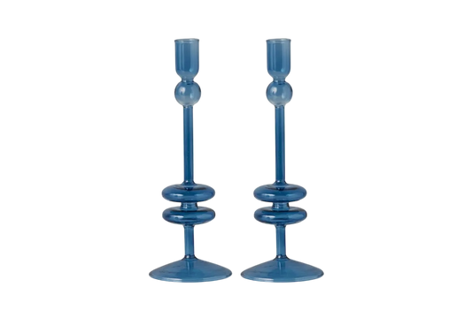 Sapphire Glass Candlestick Pair - Medium