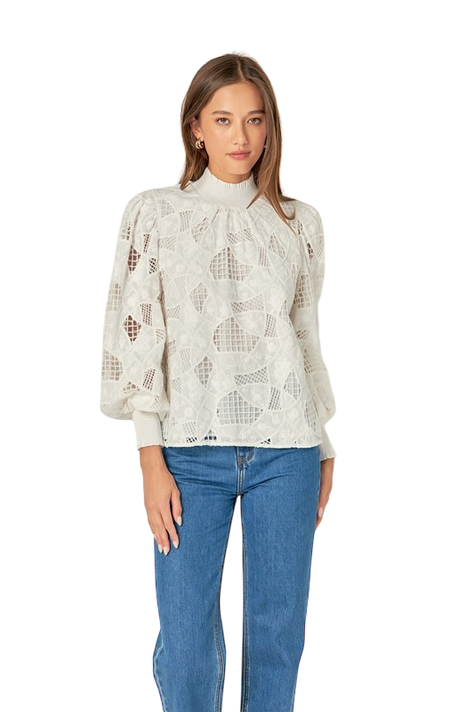 Smocked Neck Embroidered Blouse