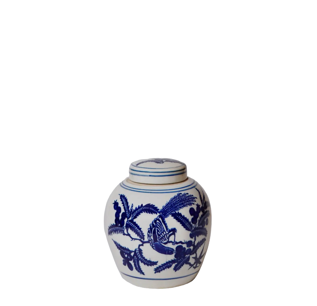 Blue & White Bird and Flower Jar