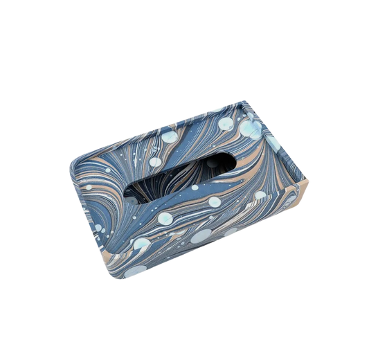 Marbled Rectangular Tissue Box - Fire Whirl Blue