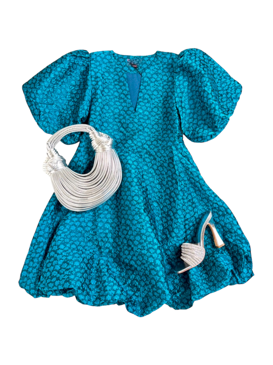 Puff Sleeve Jacquard Mini - Teal