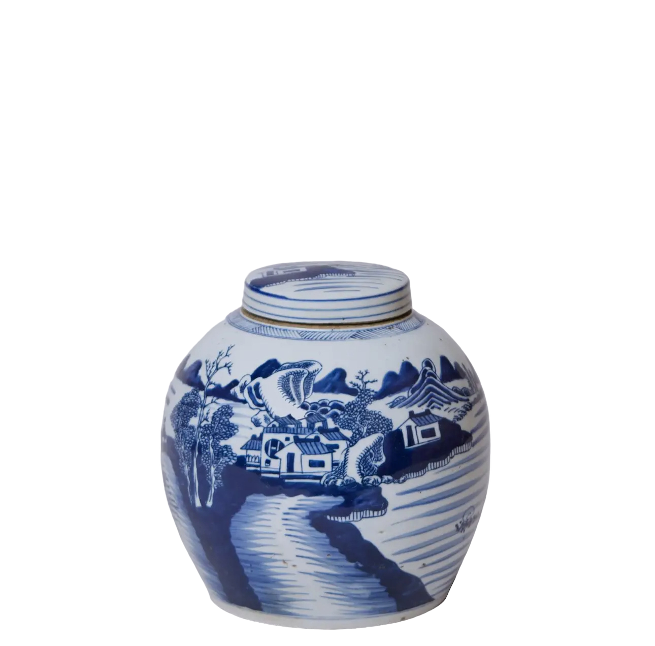 Blue & White Porcelain Landscape Jar