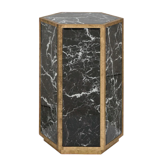 Hexagonal Black Marble & Metal Accent Table