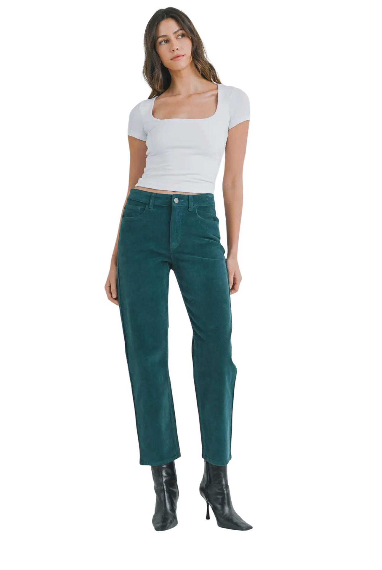 Straight Cut Corduroy Pants in Emerald