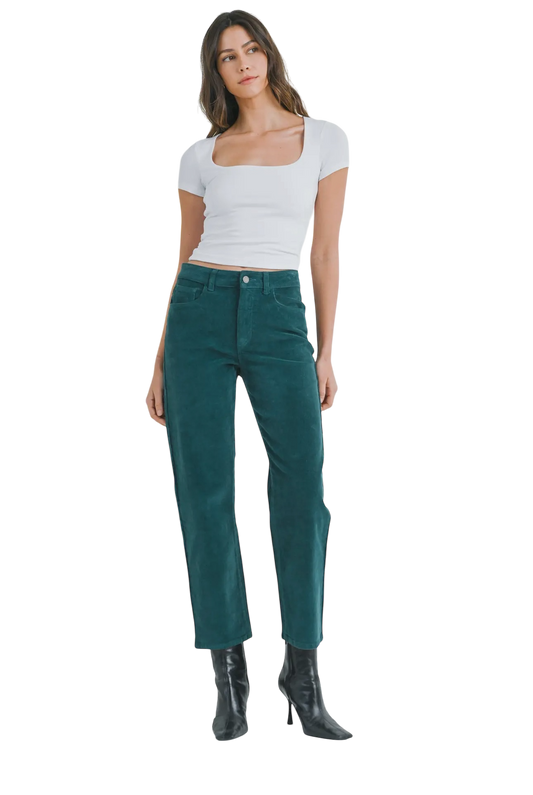 Straight Cut Corduroy Pants in Emerald