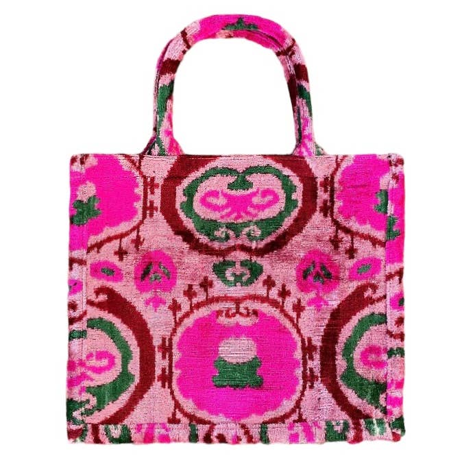 Silk Velvet Ikat Tote in Pink Crown