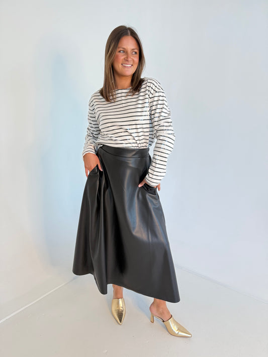 Elastic Waist Leather Skirt