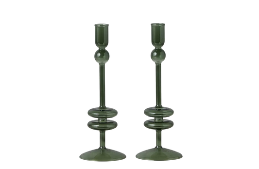 Emerald Glass Candlestick Pair - Medium