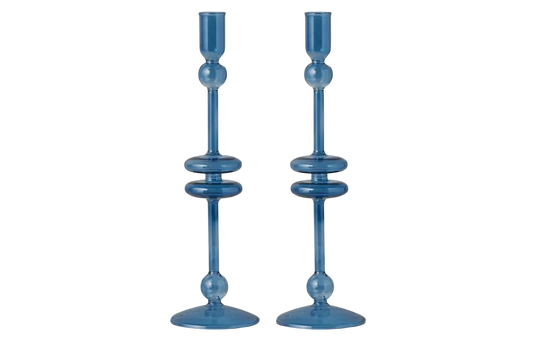 Sapphire Glass Candlestick Pair - Large