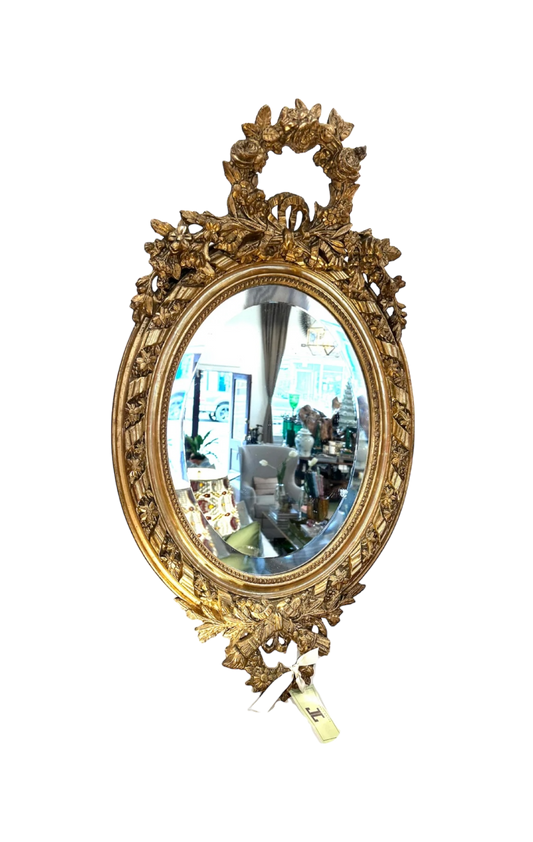 Louis XVI Oval Mirror w Ribbon Cartouche