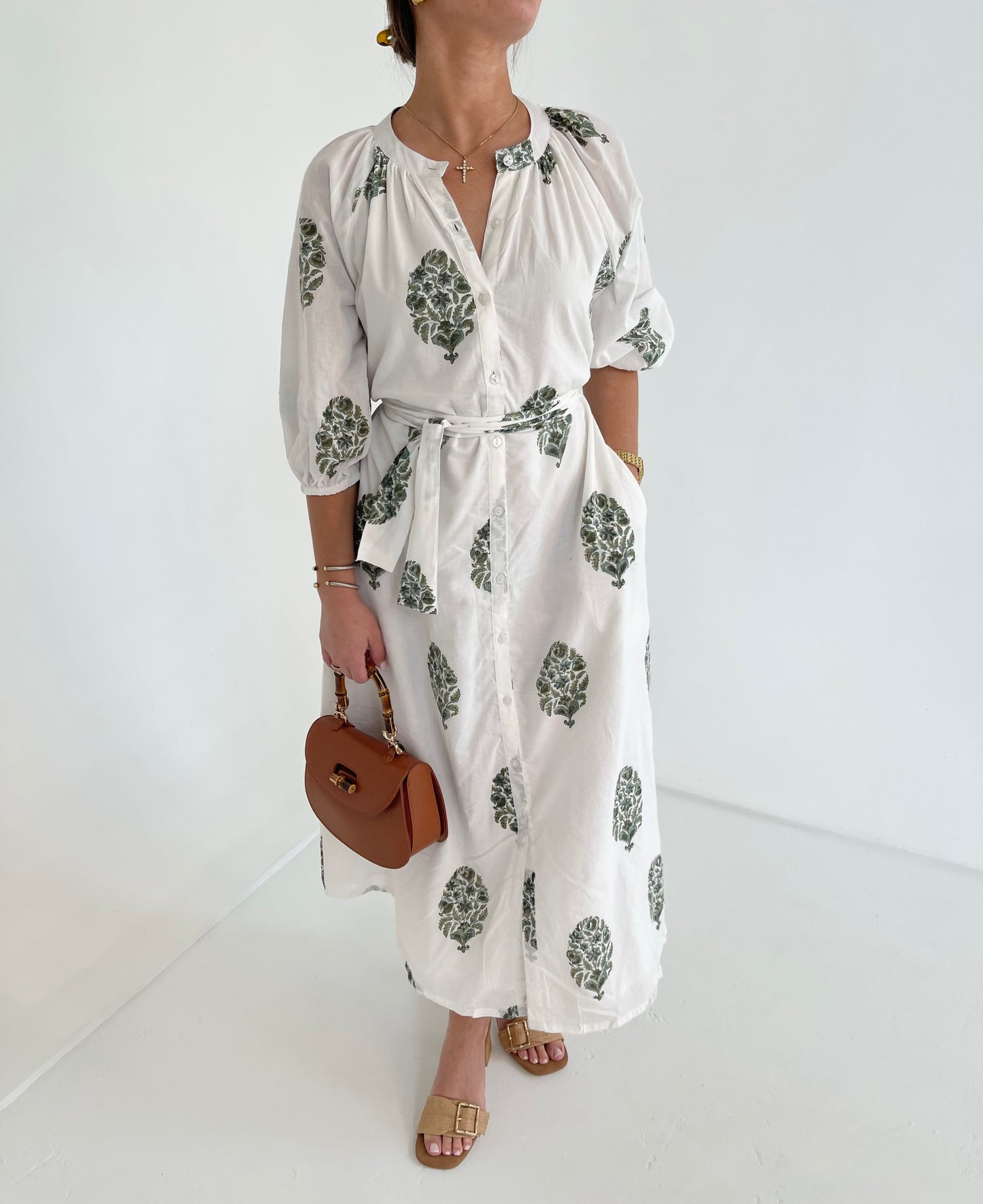 Caroline Midi in Green Block Print