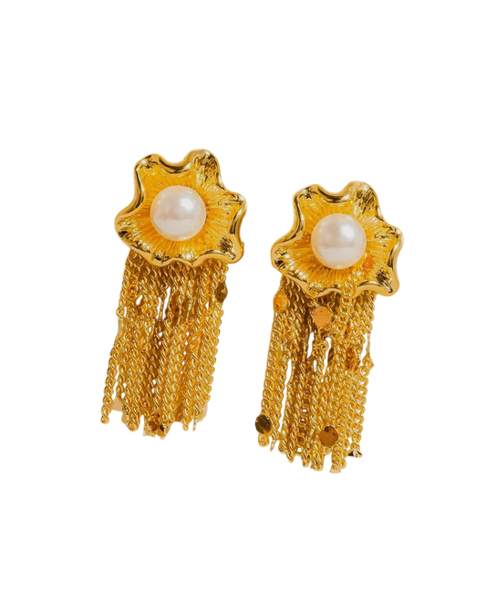 18K Gold Pearl Tassel Earring