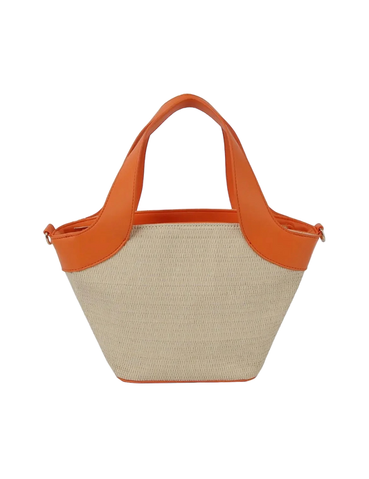 Color Point Leather Handle Straw Tote