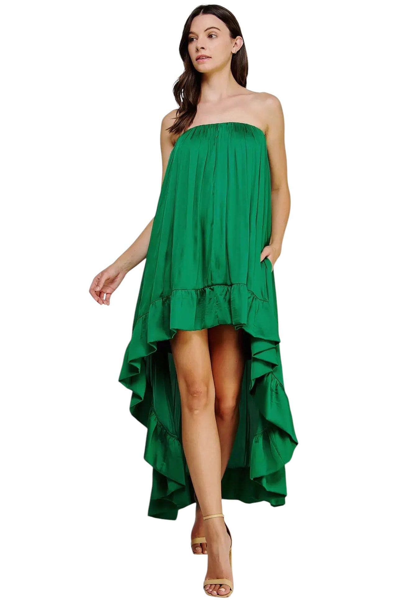 Strapless High Low Satin Dress