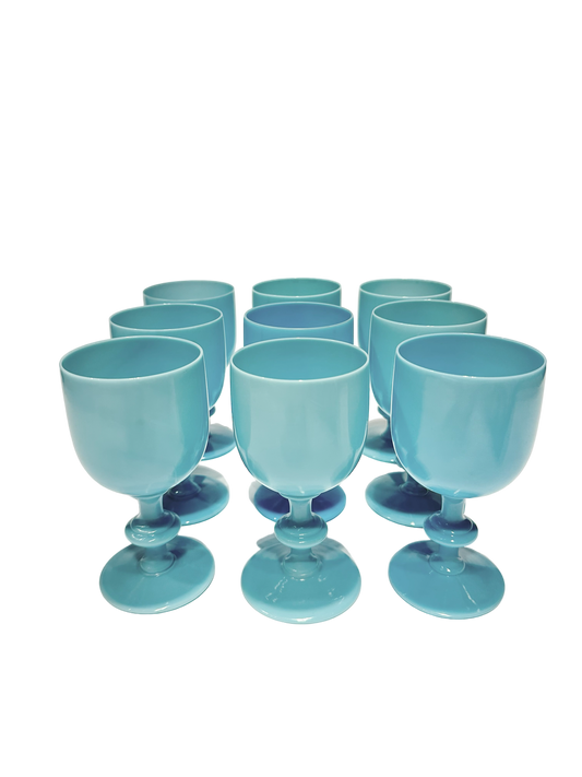 Set of 6 Portieux Vallerysthal Blue Opaline Goblets