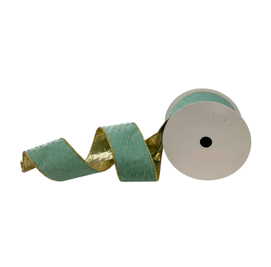 Aqua Velvet Gold Stripe Ribbon 2.5"