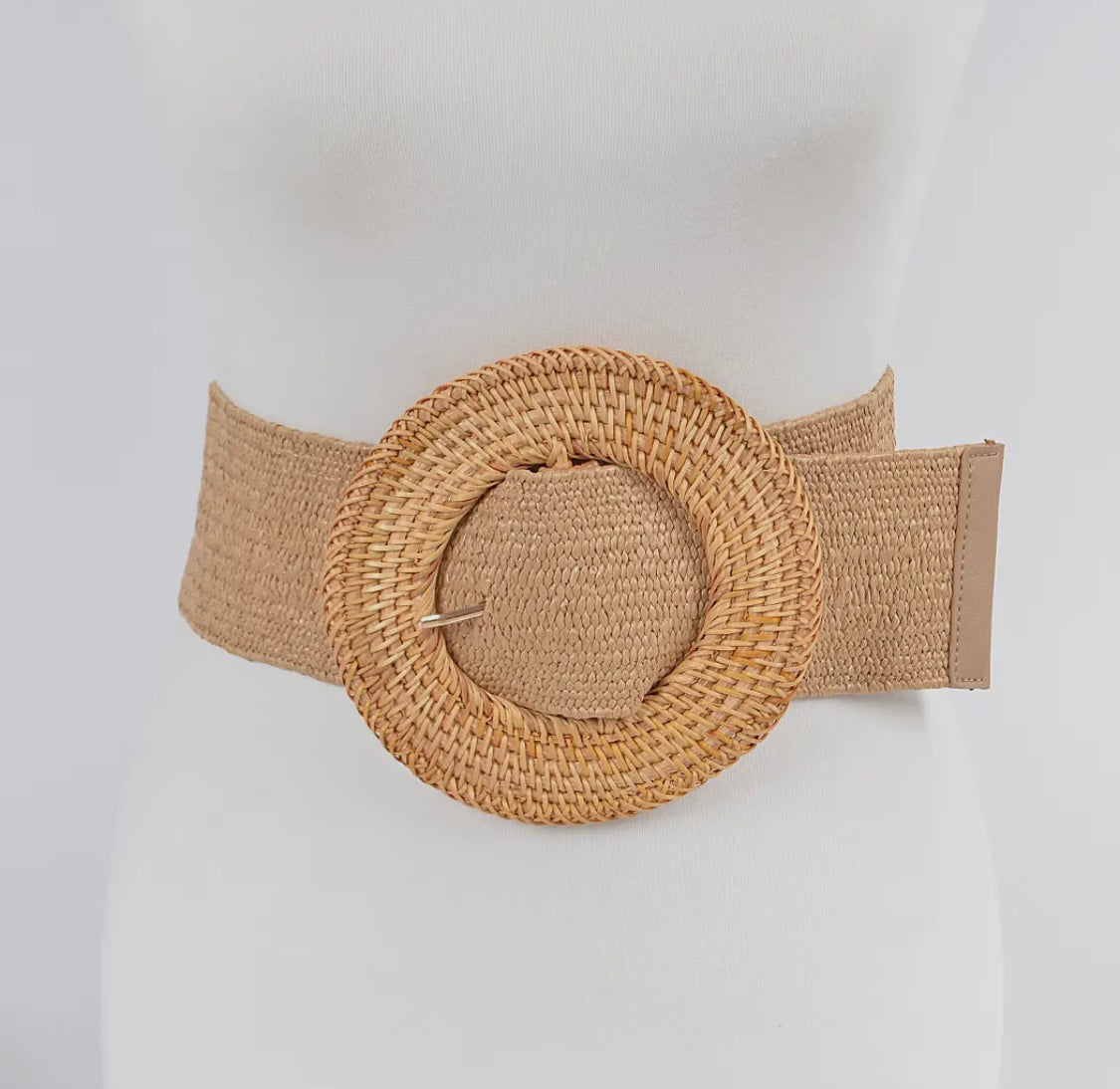 Oversized Bamboo Buckle Waist Elastic Belt