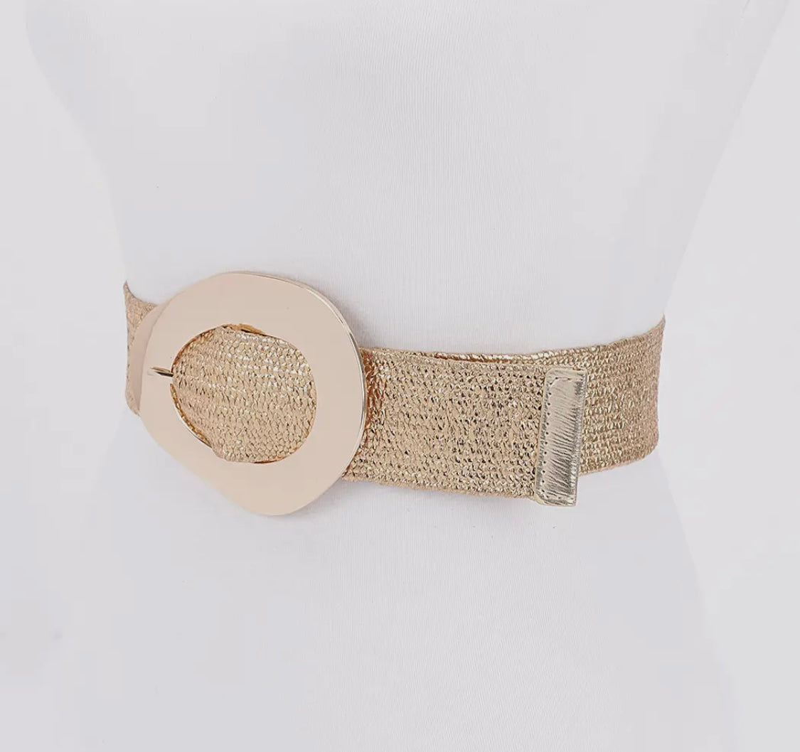 Vintage Metal Buckle Gold Straw Belt