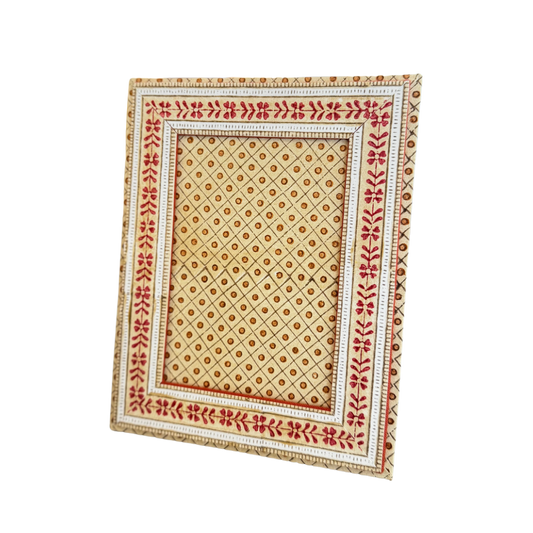 Block Printed Table Top Picture Frame Floral Stripe - Ochre