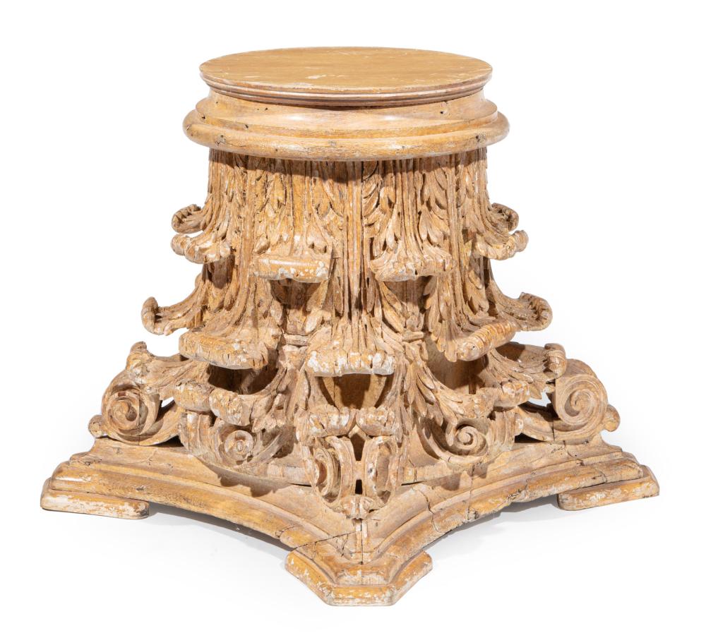 Carved Wood Corinthian Capital Table Base