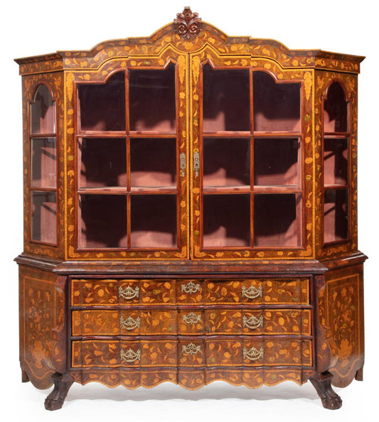 Dutch Marquetry And Walnut Bombe Bookcase