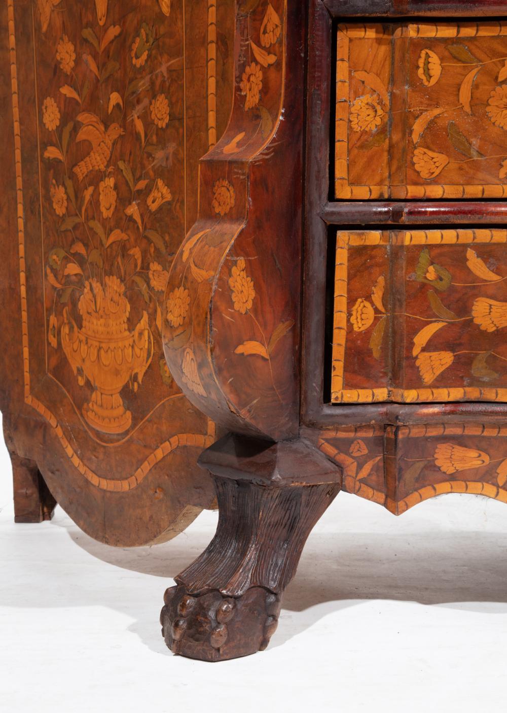 Dutch Marquetry And Walnut Bombe Bookcase