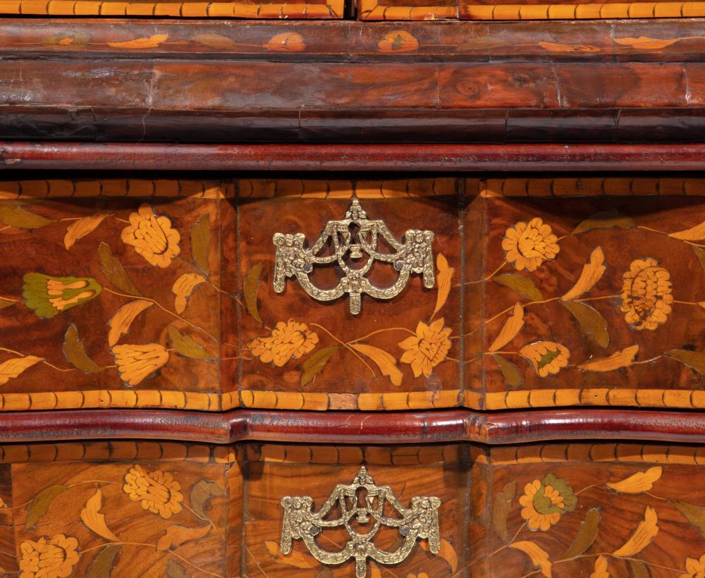 Dutch Marquetry And Walnut Bombe Bookcase